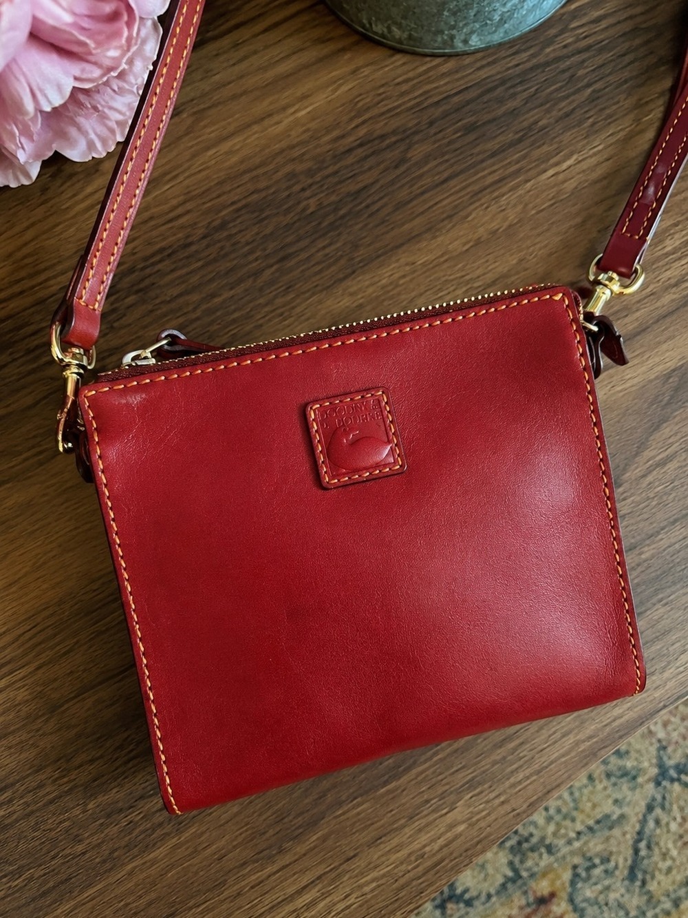 Dooney & Bourke Florentine North South Jamie Crossbody Bag – Red Leather - Picture 2 of 7